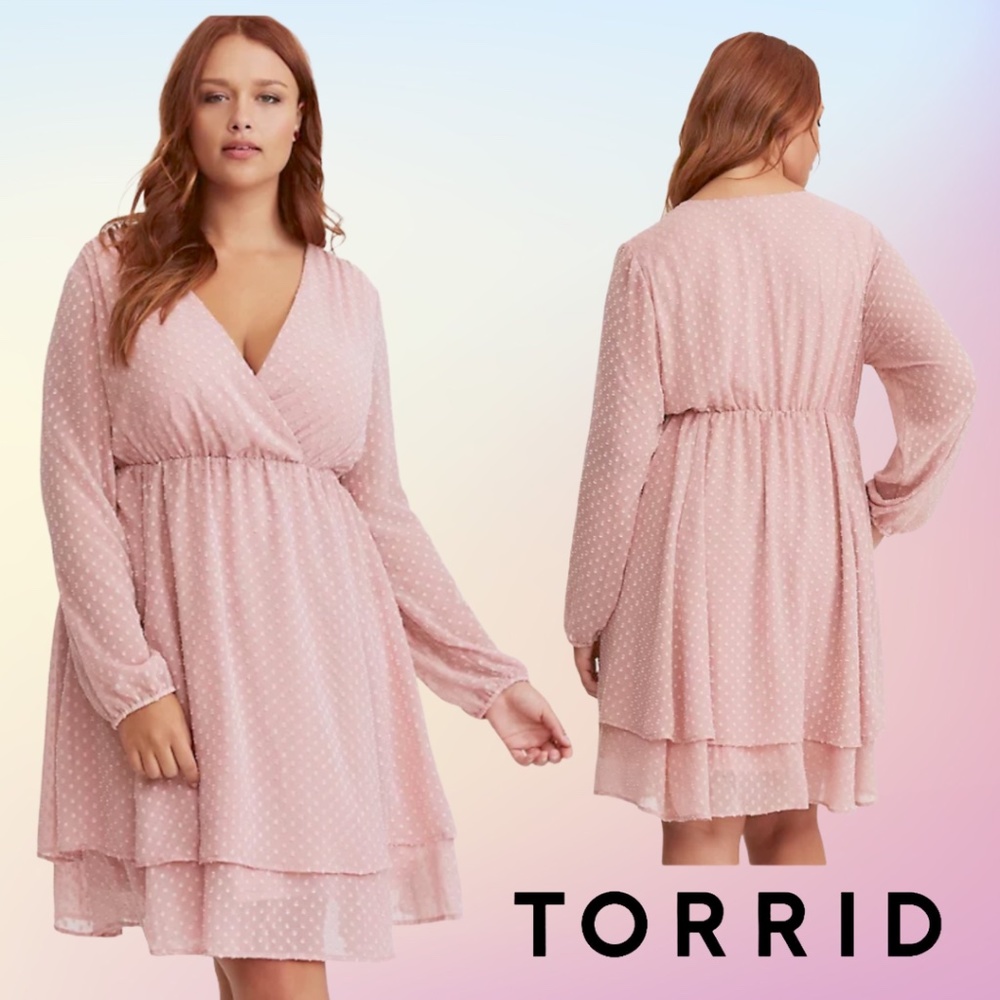 TORRID PINK Textured Chiffon Surplice Skater Dress